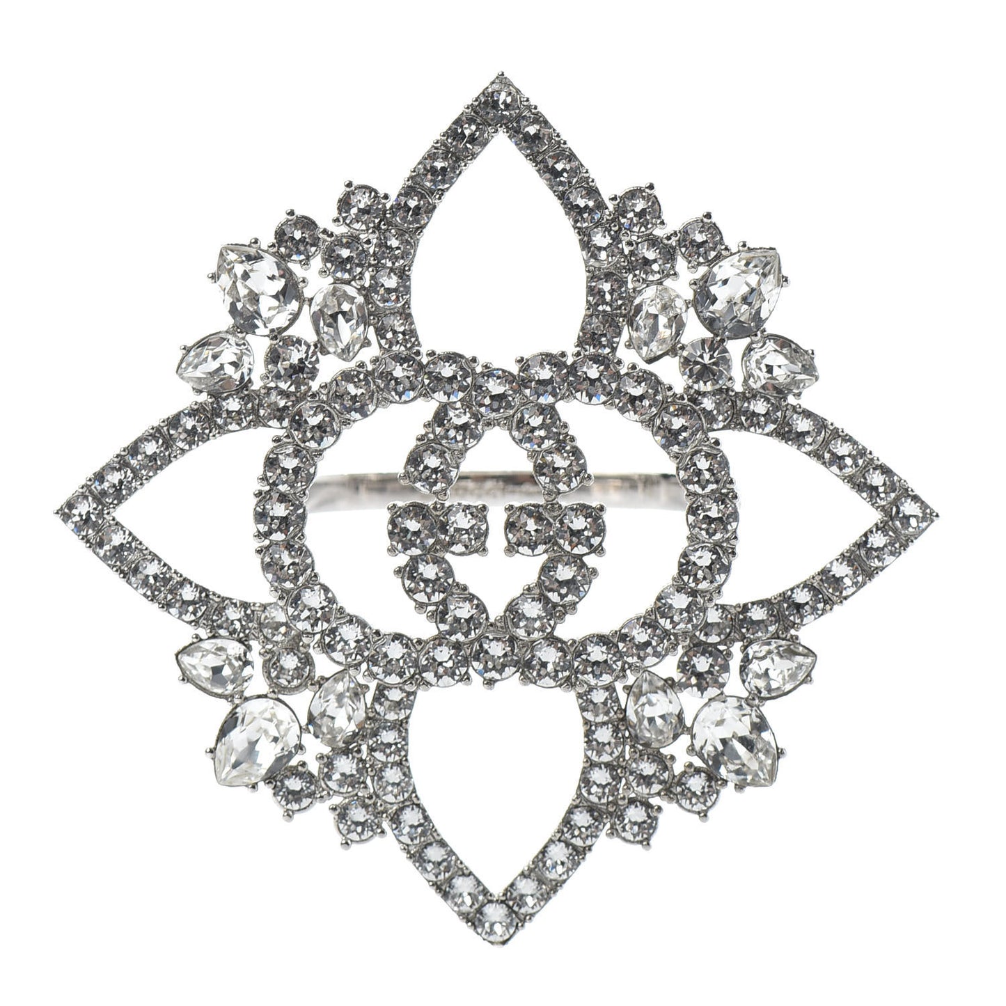 Metal Crystal Interlocking G Flower Ring 54/7 Silver