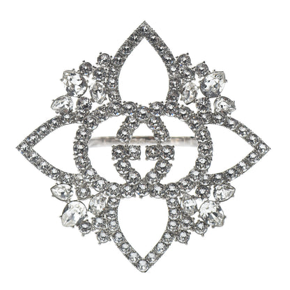 Gucci Metal Crystal Interlocking G Flower Ring 54/7 Silver 1 of 5