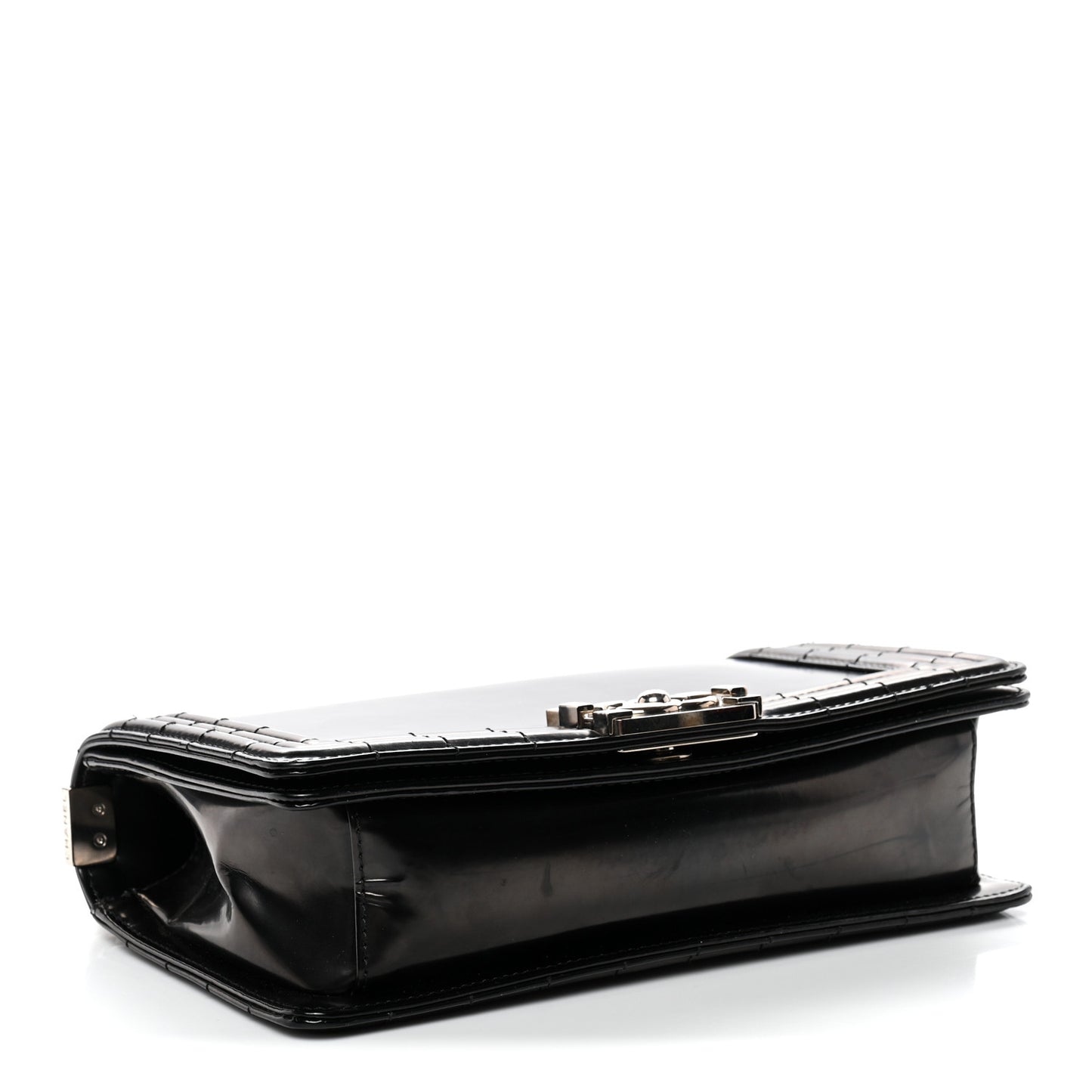 Glazed Calfskin Medium Boy Flap Black