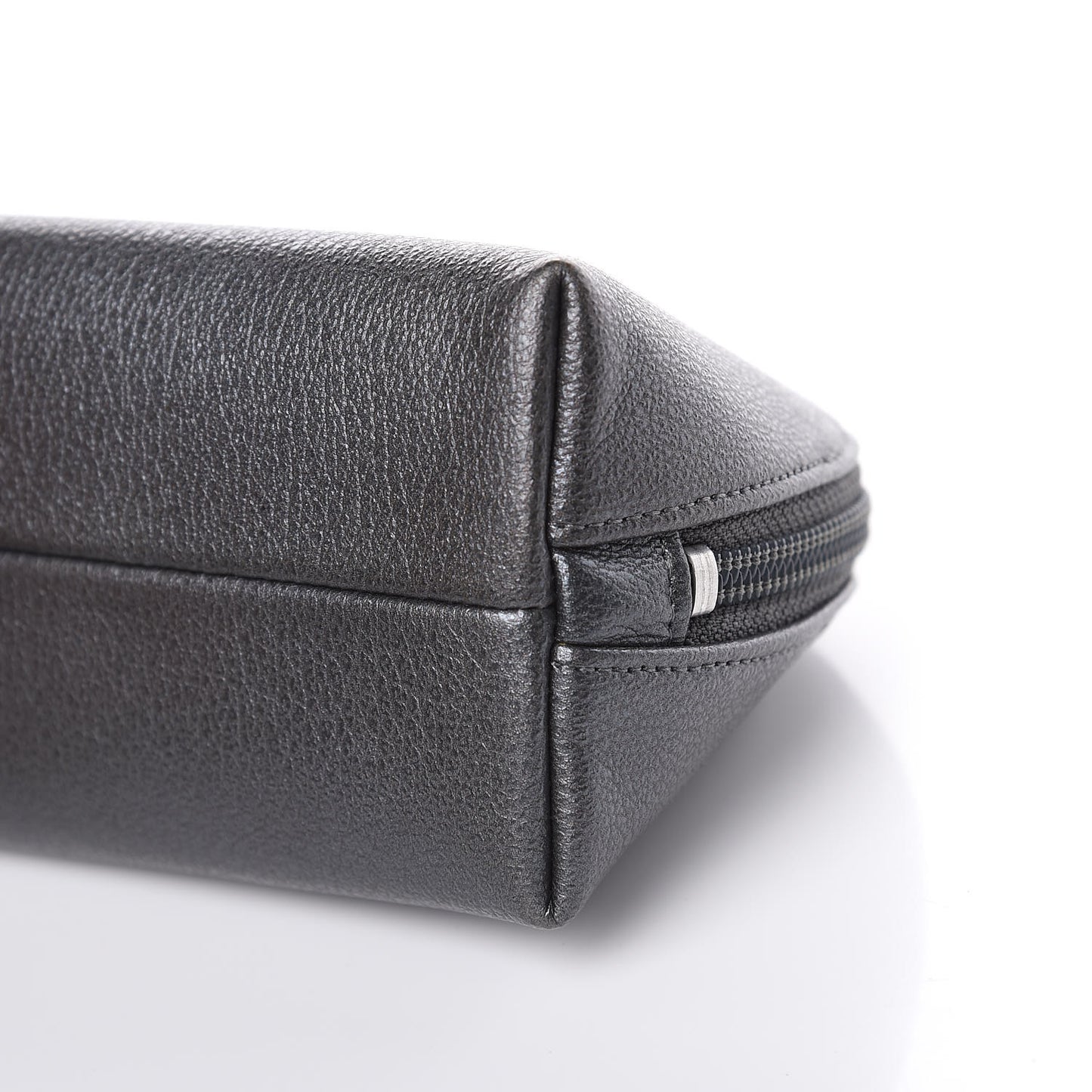 Goatskin Camellia Embossed Cosmetic Case Dark Grey