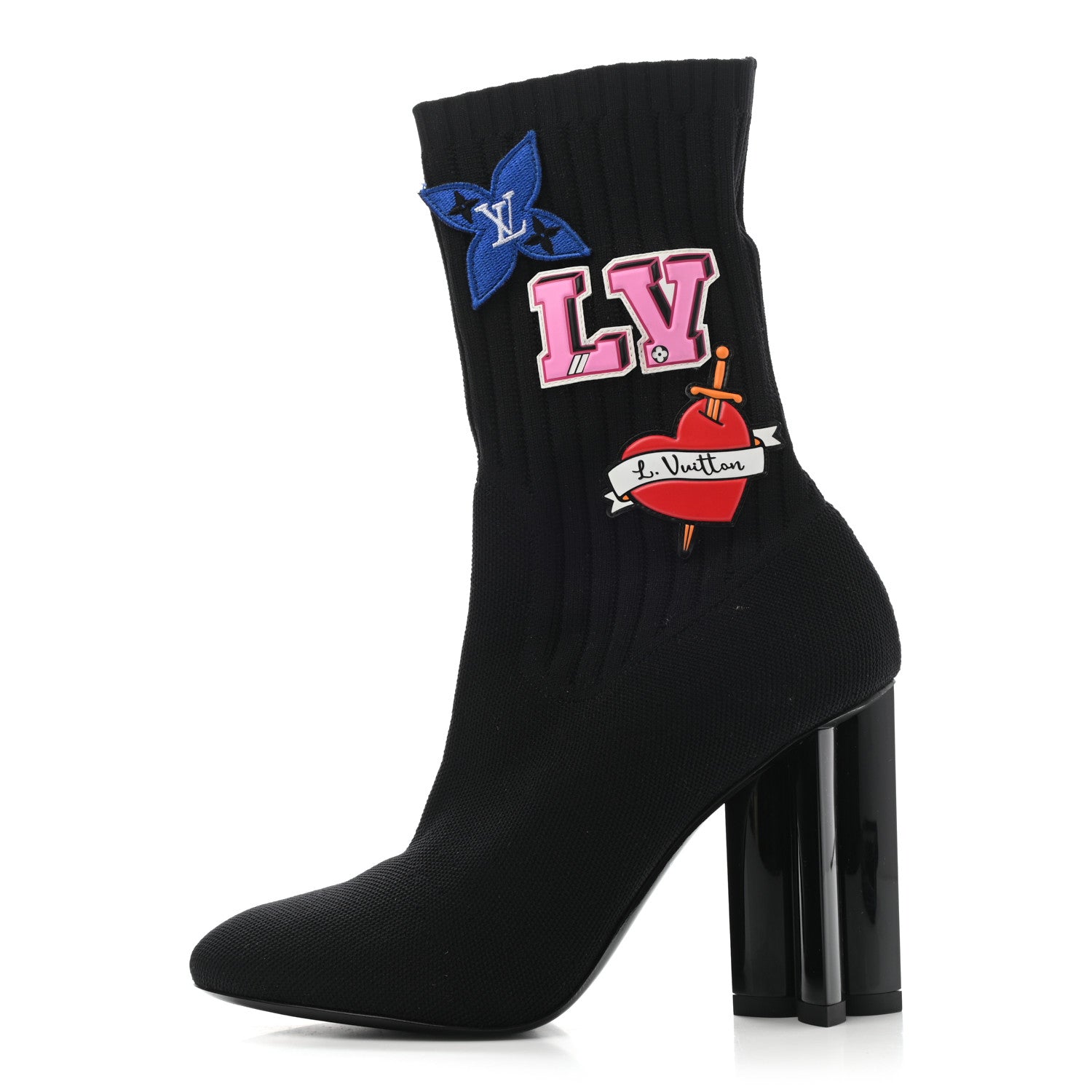 Louis Vuitton Stretch Fabric LV Black Heart Sock Ankle Boots 37.5 Black 1 of 8