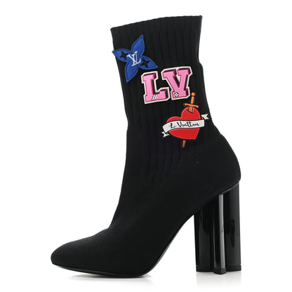 Louis Vuitton Stretch Fabric LV Black Heart Sock Ankle Boots 37.5 Black 1 of 8