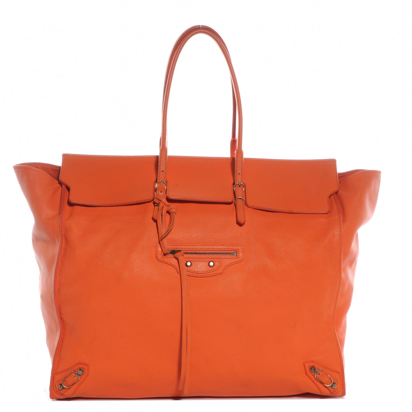 Veau Leather Papier Flap Tote Orange