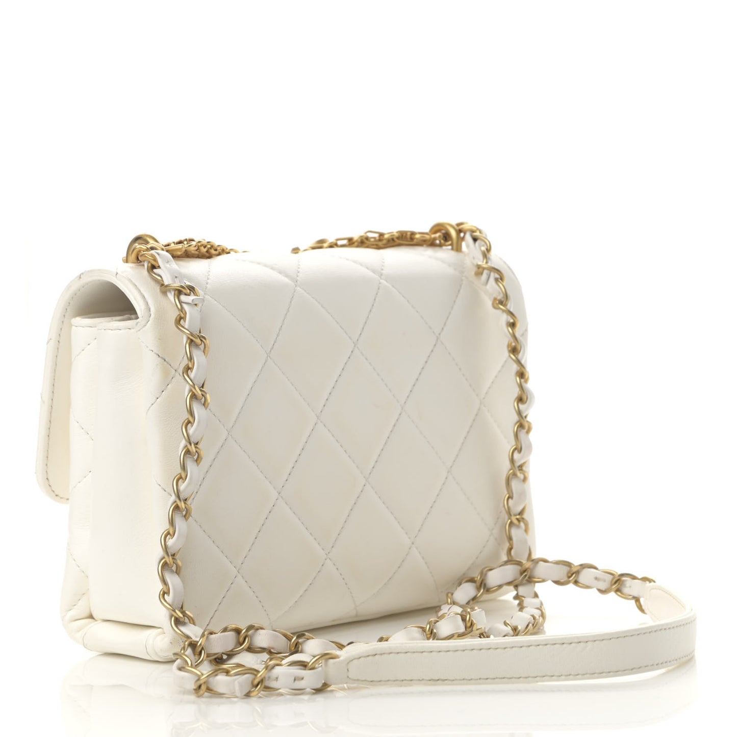 Lambskin Quilted Small CC Crystal Logo Chain Flap White