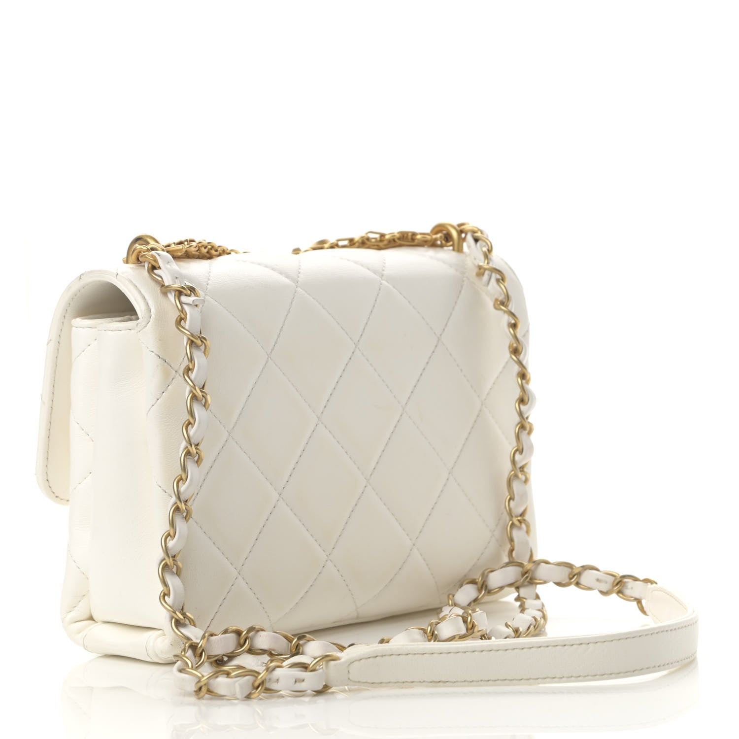 Chanel Lambskin Quilted Small CC Crystal Logo Chain Flap White 3 of 20