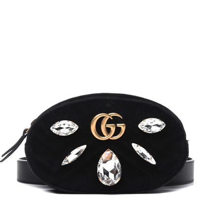 Gucci Velvet Matelasse Marquise Crystals GG Marmont Belt Bag 75 30 Black 1 of 20