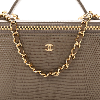 Chanel Calfskin Lizard Embossed Top Handle Vanity With Chain Dark Khaki 8 of 11