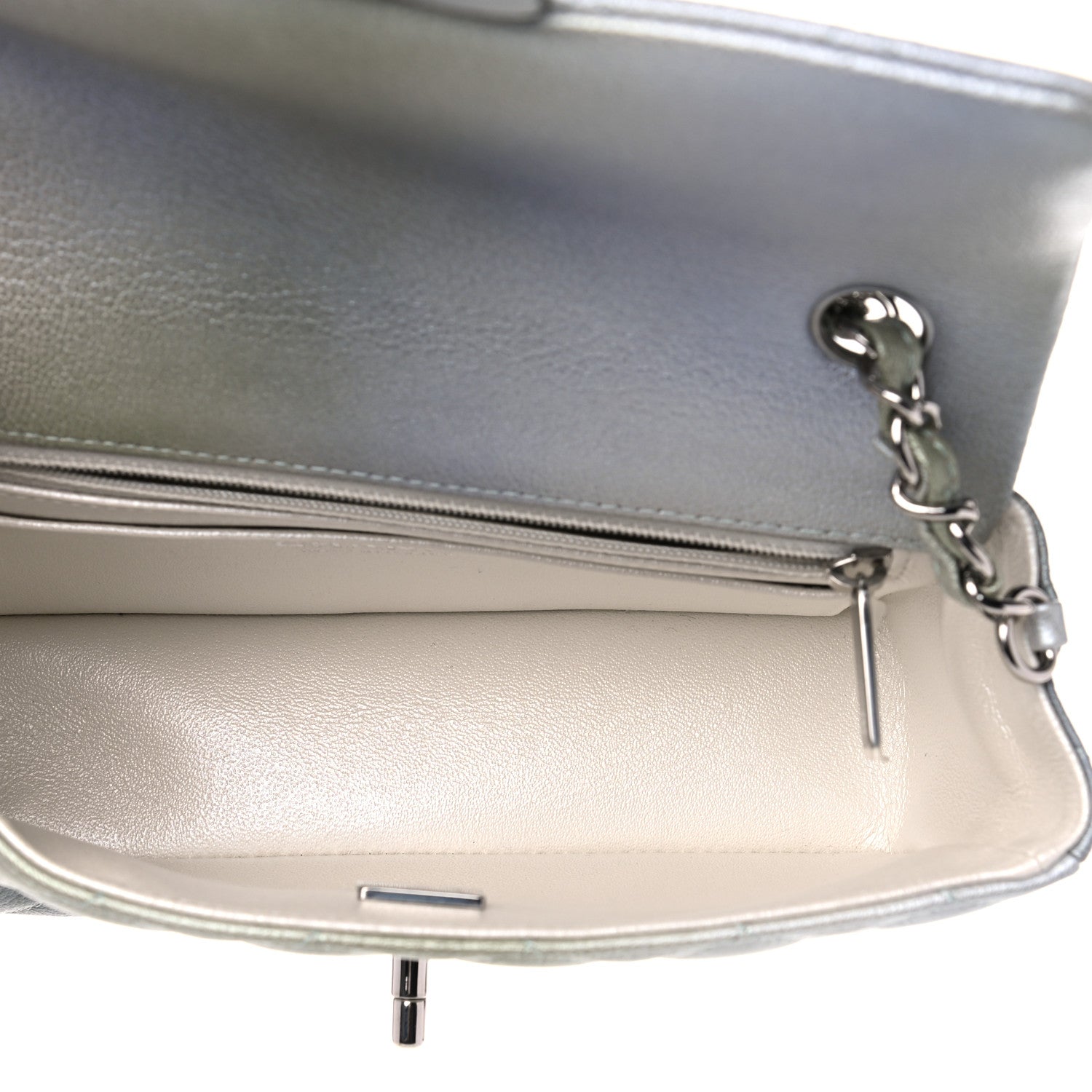 Chanel Metallic Goatskin Quilted Ombre Mini Rectangular Flap Grey Green 5 of 10