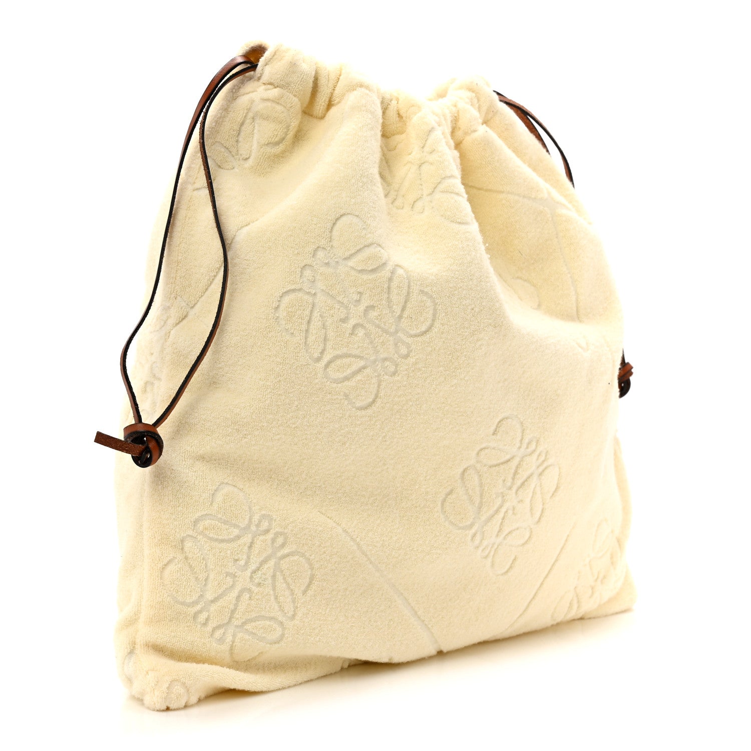 Loewe X PAULA'S IBIZA Terry Cloth Calfskin Drawstring Pouch Natural Tan 3 of 11