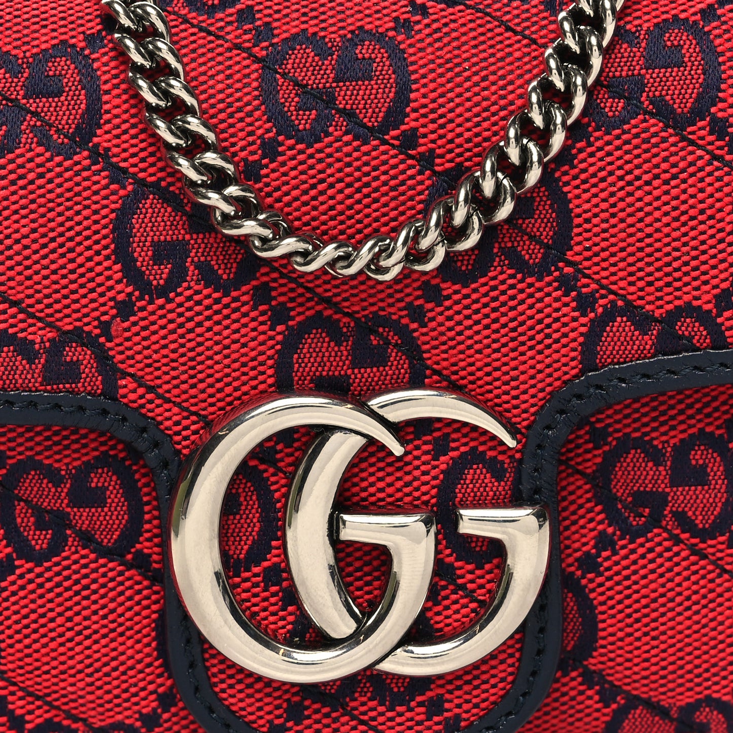 Monogram Multicolor Matelasse Diagonal Super Mini GG Marmont Shoulder Bag Red Blue