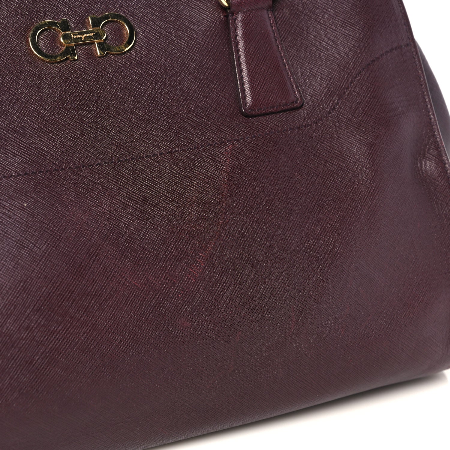 Salvatore Ferragamo Printed Calfskin Beky Tote Burgundy 13 of 25