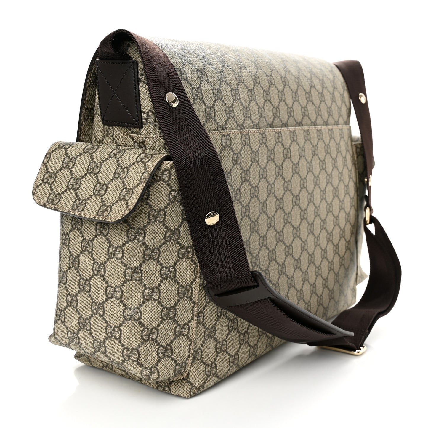 GG Plus Monogram Messenger Diaper Bag Dark Brown