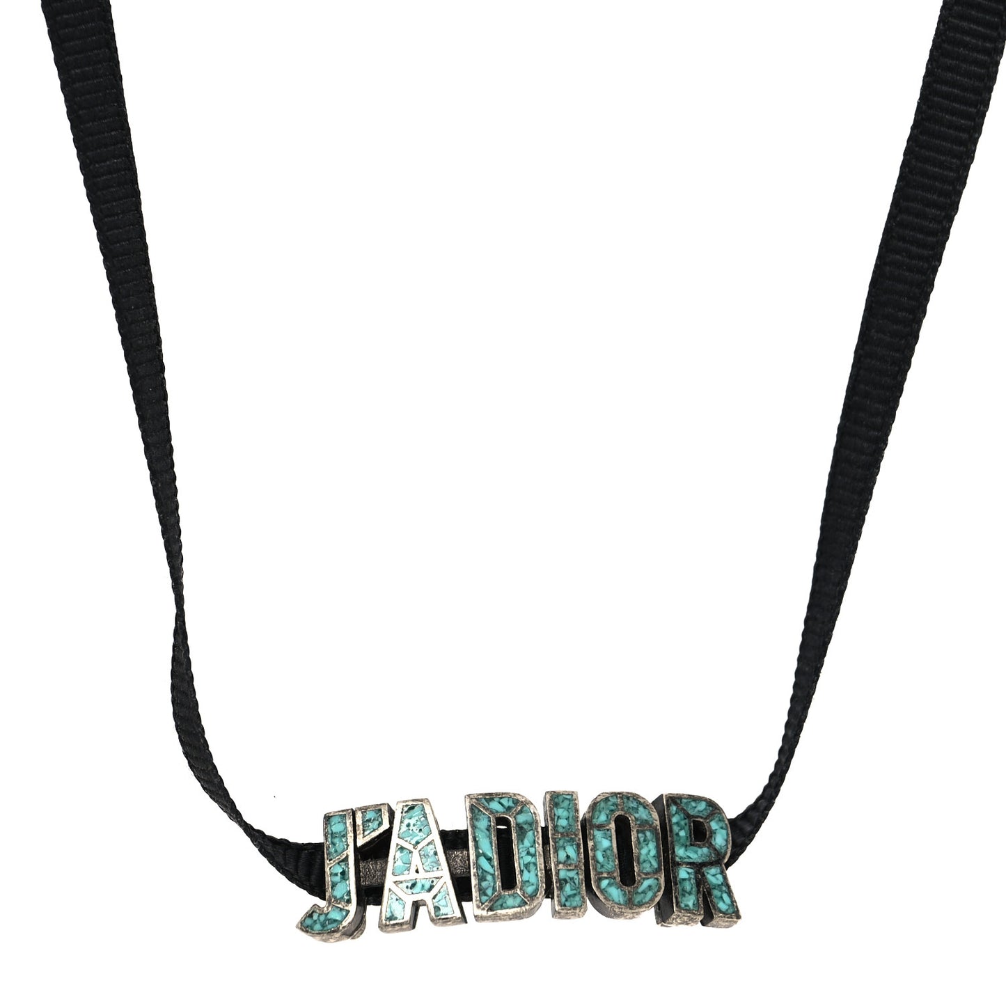Grosgrain Ribbon Turquoise J'Adior Logo Choker Necklace Black