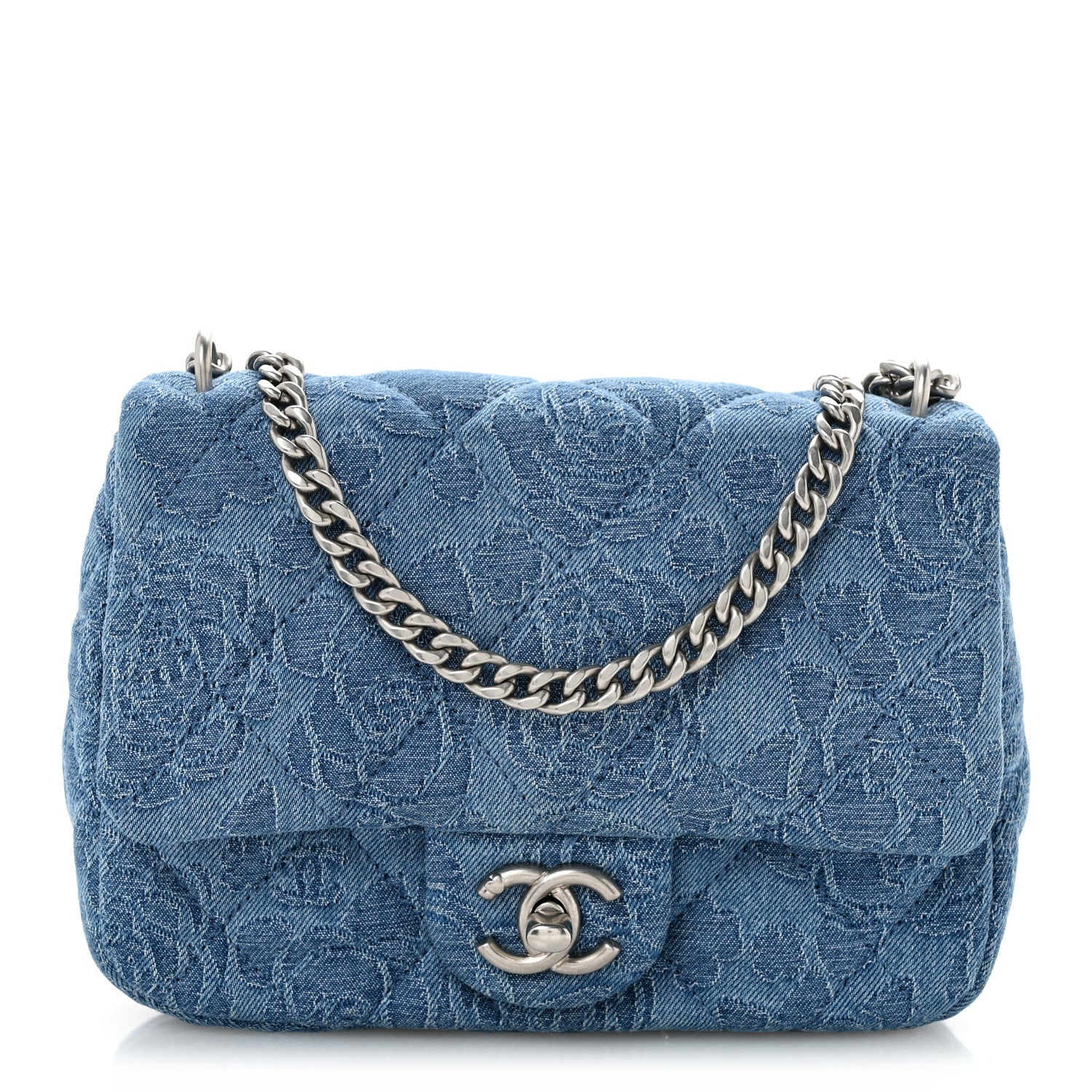 Chanel Denim Quilted Camellia Sweetheart Mini Flap Blue 1 of 10