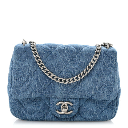 Chanel Denim Quilted Camellia Sweetheart Mini Flap Blue 1 of 10