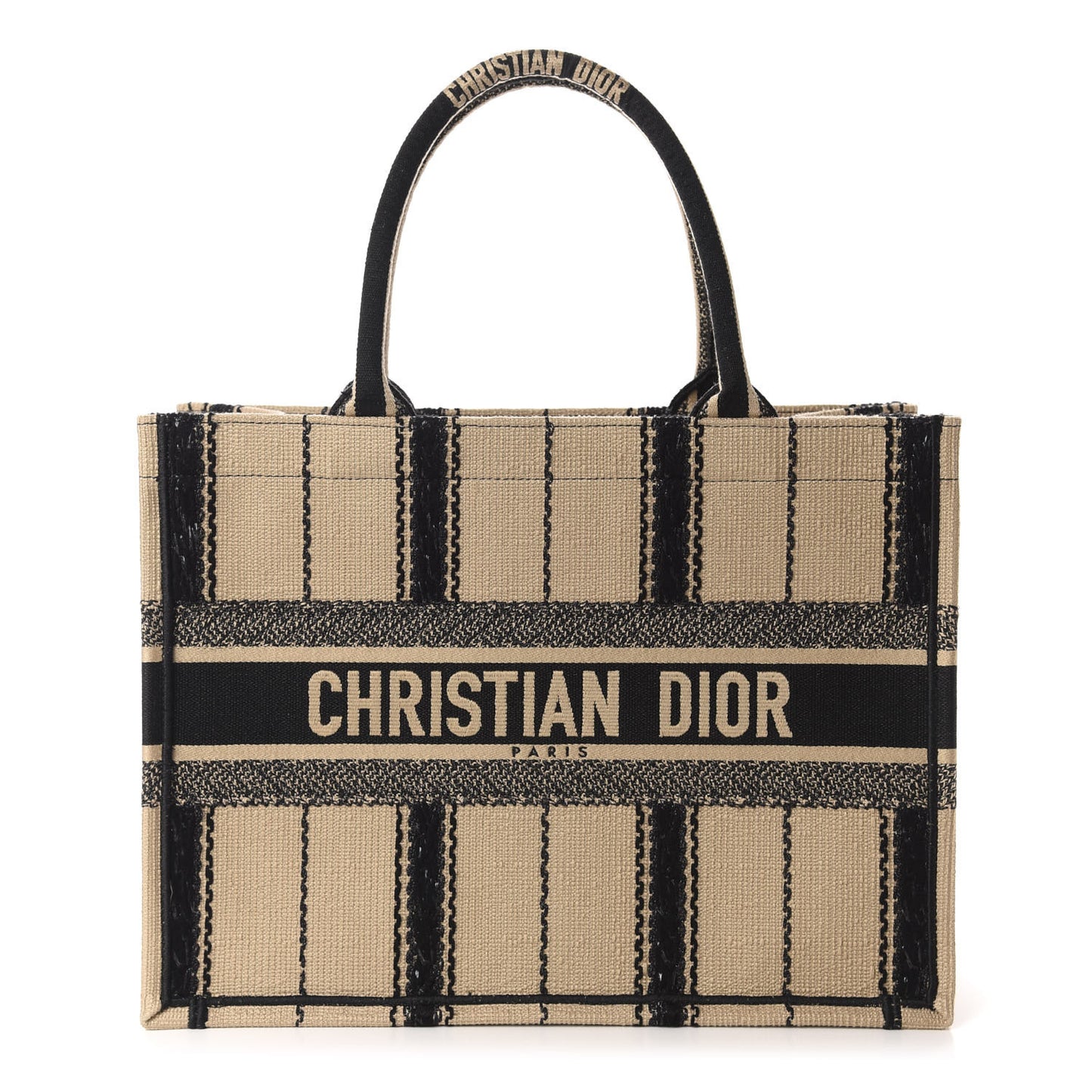 Canvas Embroidered Medium Bayadere Book Tote Black Beige