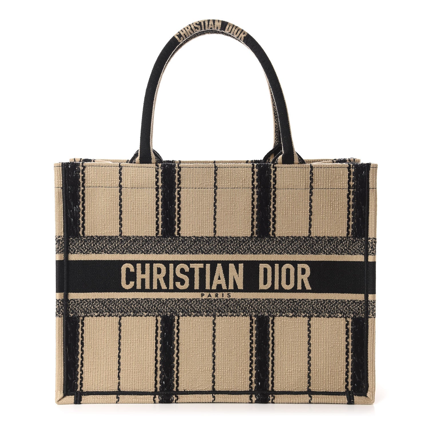 Christian Dior Canvas Embroidered Medium Bayadere Book Tote Black Beige 1 of 11