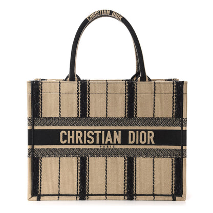 Christian Dior Canvas Embroidered Medium Bayadere Book Tote Black Beige 1 of 11
