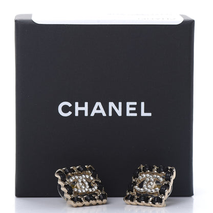 Chanel Crystal Lambskin Chain Sergeant Stud Earrings Black Gold 5 of 5