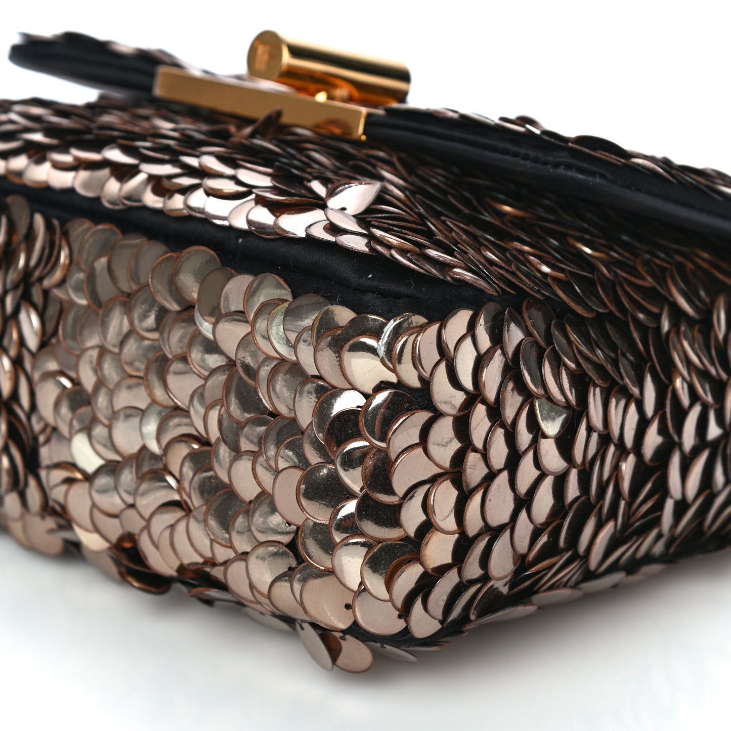 Paillette Embellished Large Natalia Chain Bag Vintage Gold Black