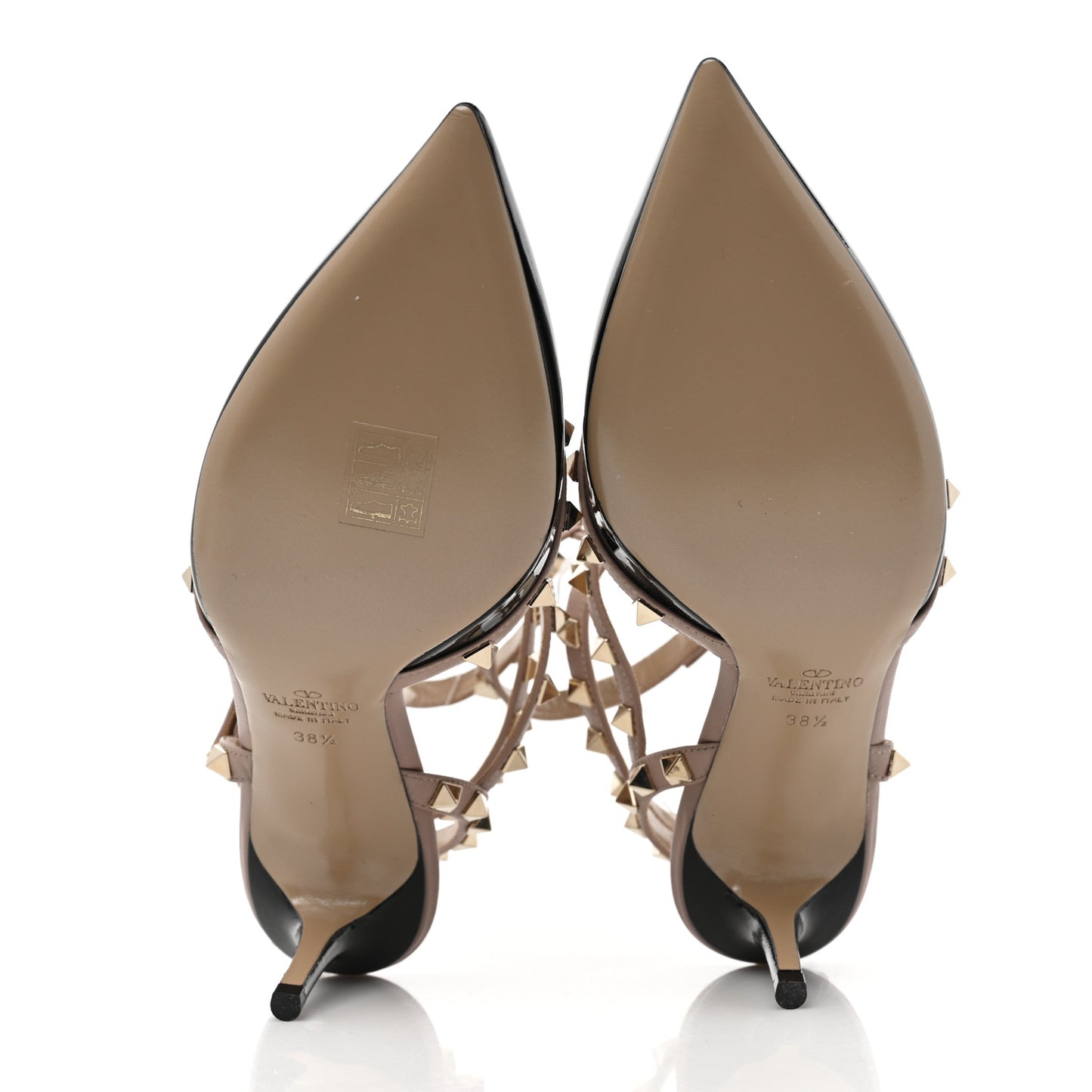 Patent Nappa Rockstud Ankle Strap 65mm Pumps 38.5 Black Poudre