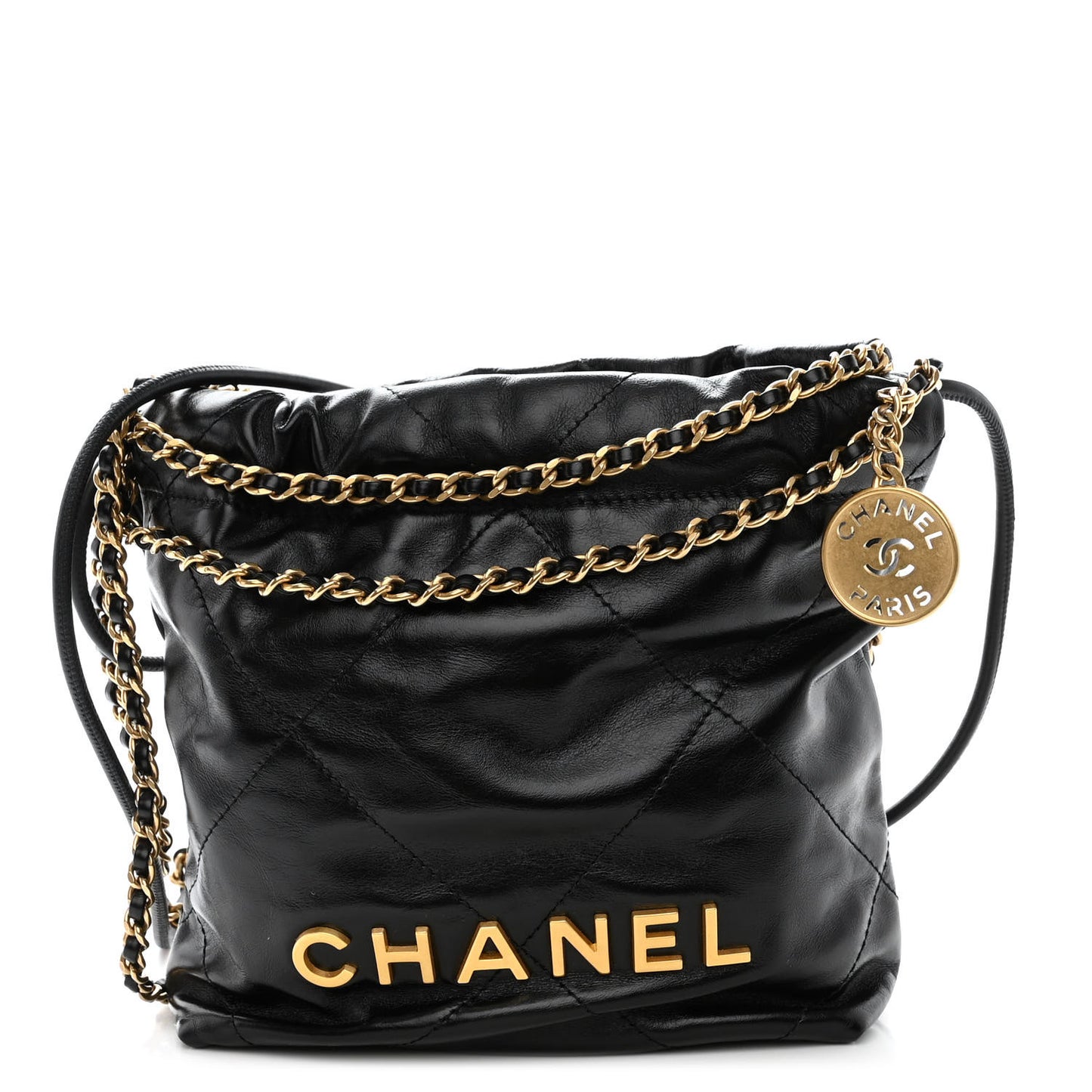 Shiny Calfskin Quilted Mini Chanel 22 Black