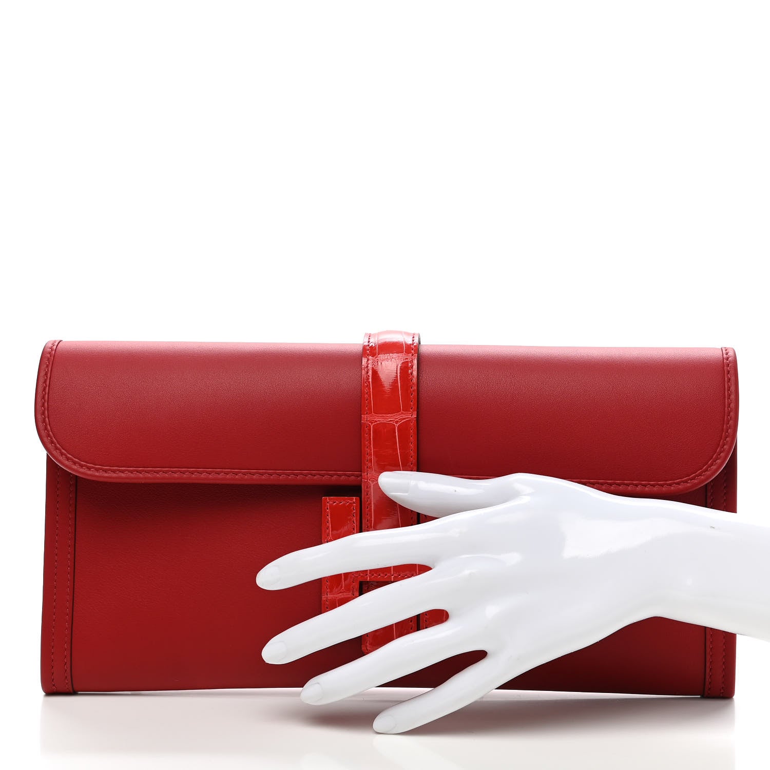 Hermes Swift Shiny Alligator Jige Elan Touch 29 Clutch Rouge De Coeur Rouge Piment 2 of 8