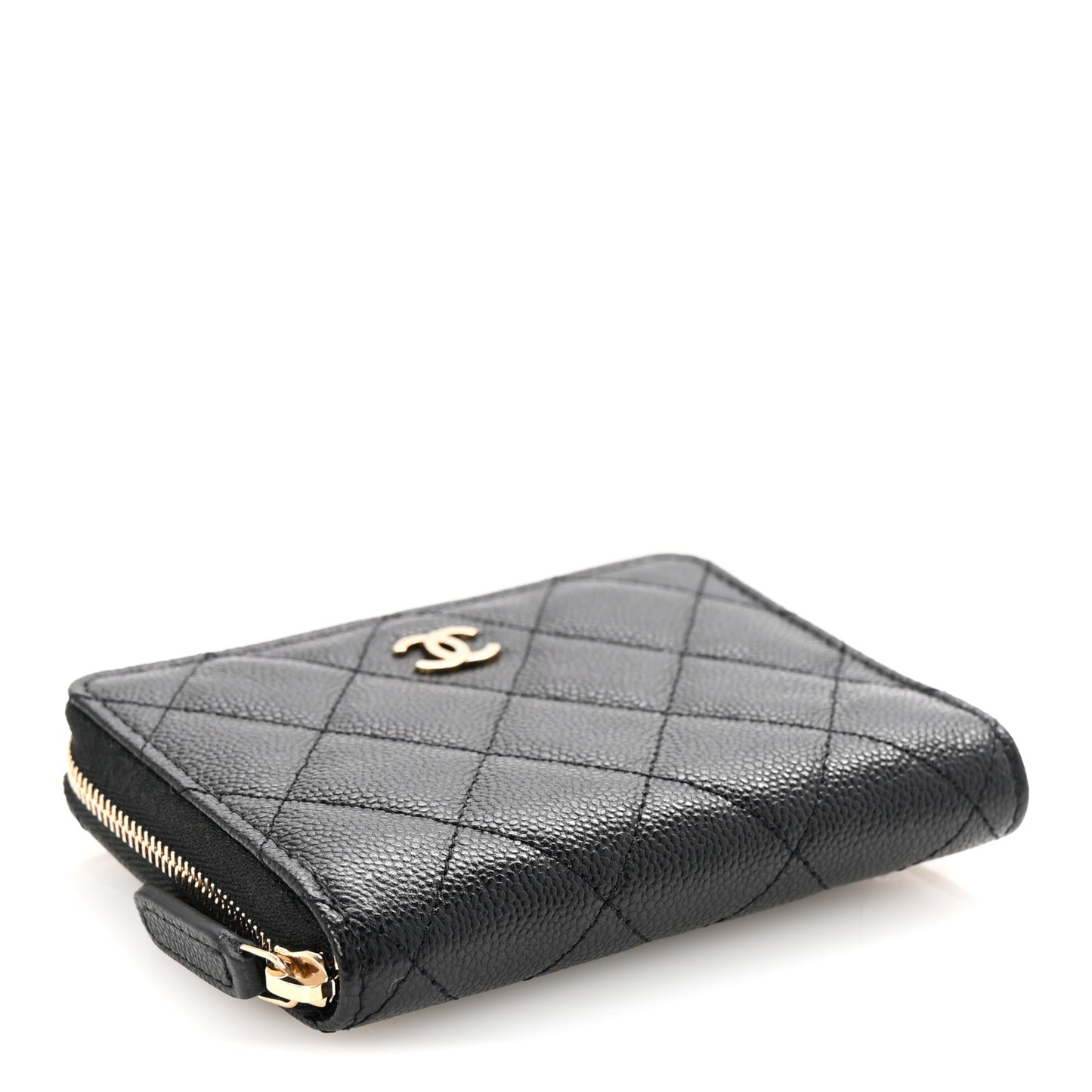 Caviar Quilted Small Zip Around Wallet Black