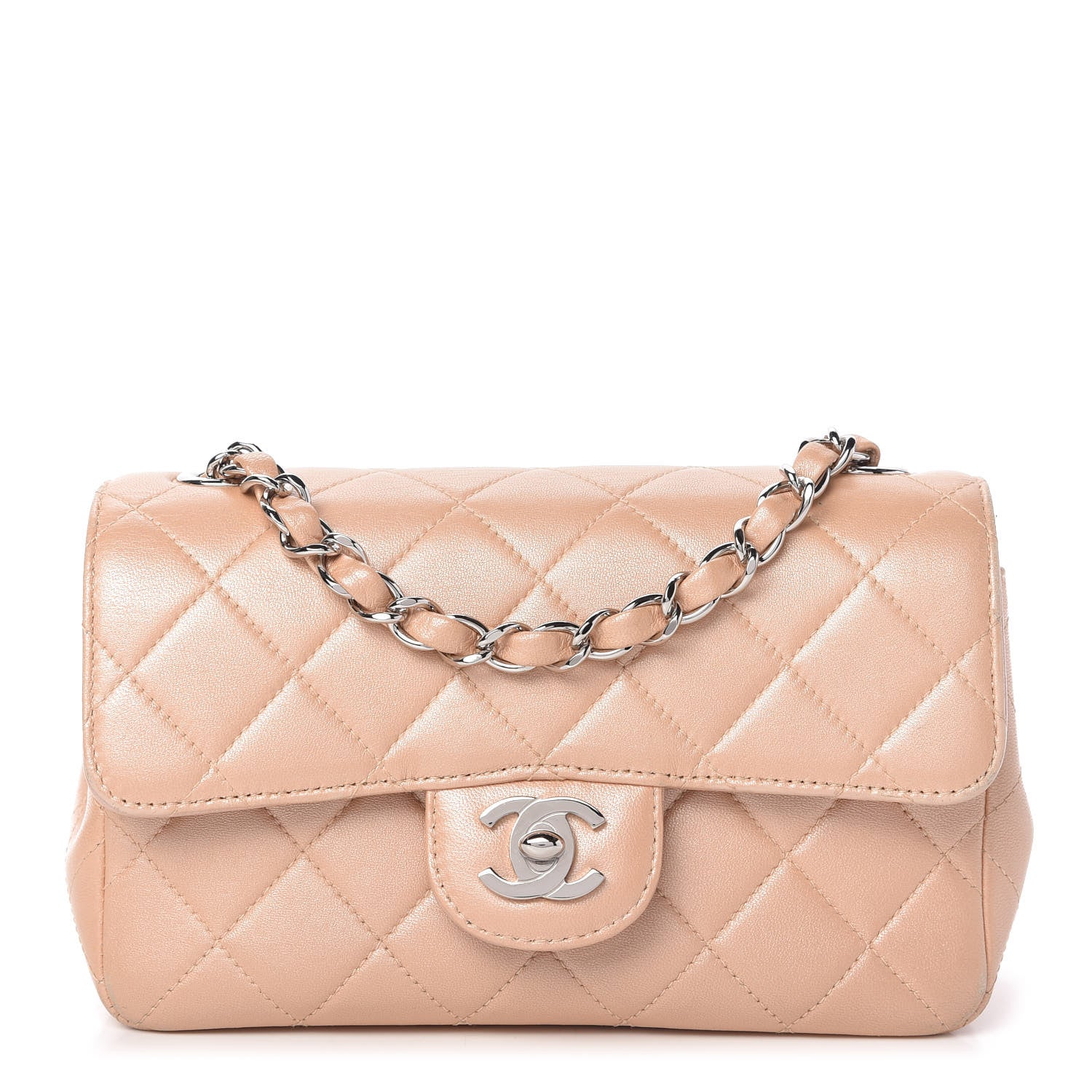 Chanel Metallic Lambskin Quilted Mini Flap Beige 1 of 12