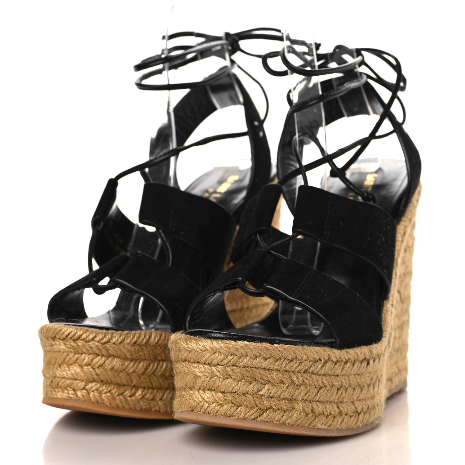 Saint Laurent Suede Espadrille Lace-Up Wedges 37.5 Black 3 of 8