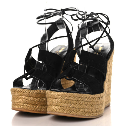 Saint Laurent Suede Espadrille Lace-Up Wedges 37.5 Black 3 of 8