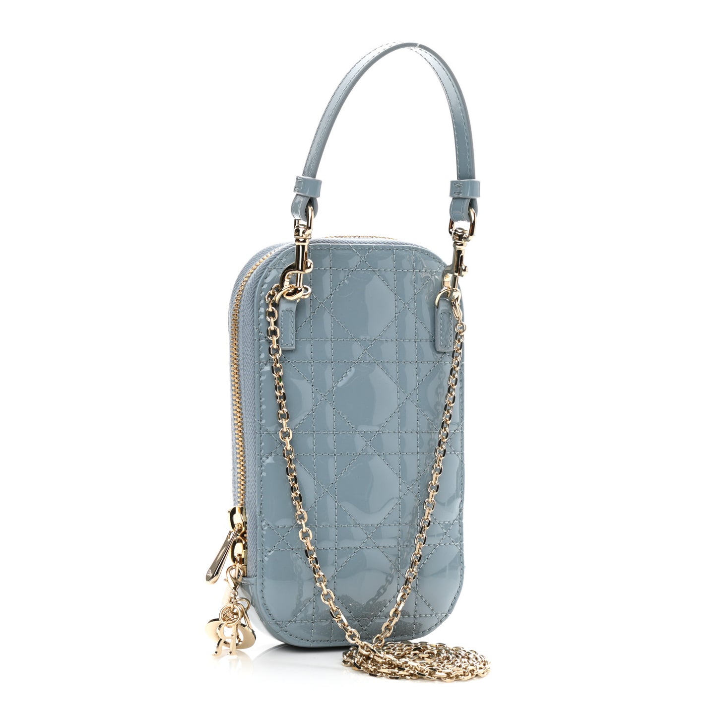 Patent Cannage Lady Dior Phone Holder Cloud Blue