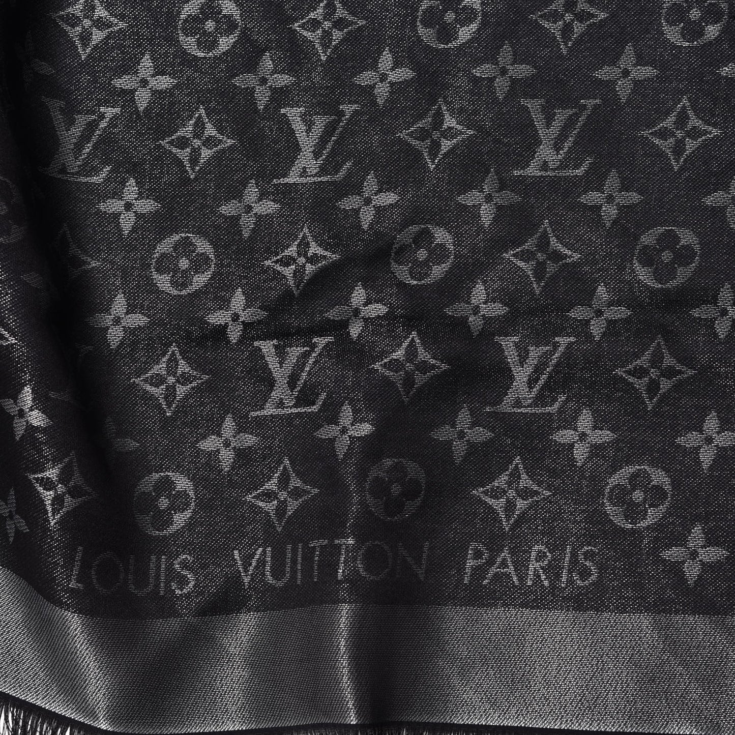 Silk Lurex Wool Monogram Shine Shawl Black
