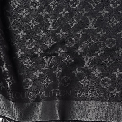 Louis Vuitton Silk Lurex Wool Monogram Shine Shawl Black 2 of 4