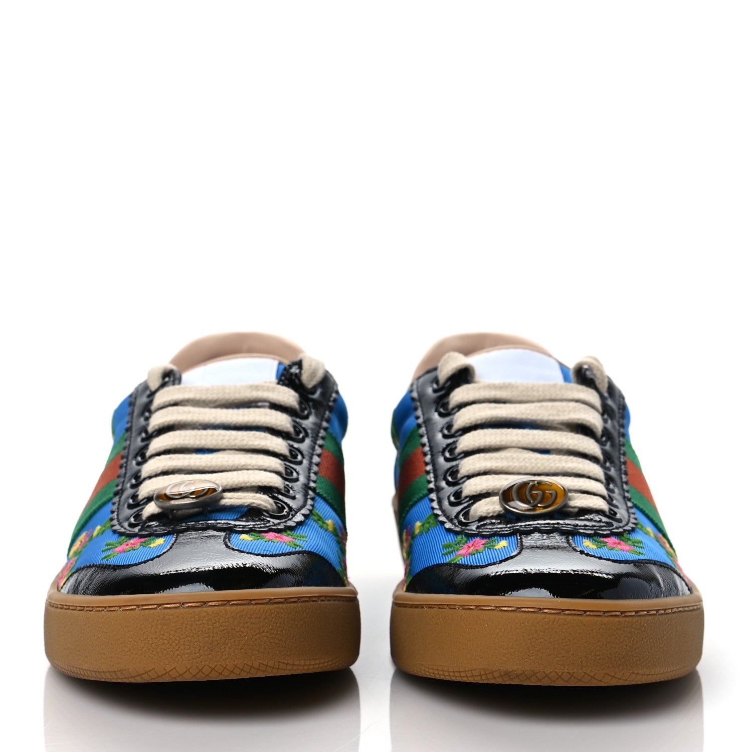 Gucci Nylon Suede Web Floral Womens G74 Sneakers 37 Black Bright Splash 2 of 10