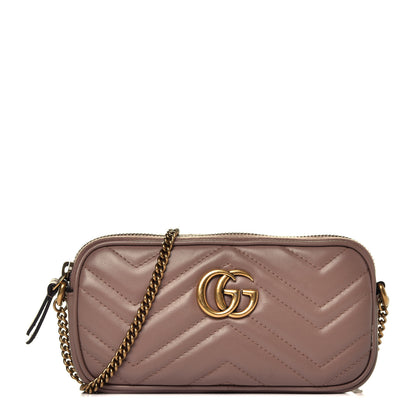 Gucci Calfskin Matelasse Mini GG Marmont Chain Crossbody Bag Porcelain Rose 1 of 9