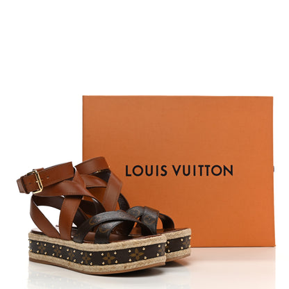 Louis Vuitton Calfskin Monogram Boundary Studded Flatform Sandals 39 9 of 9