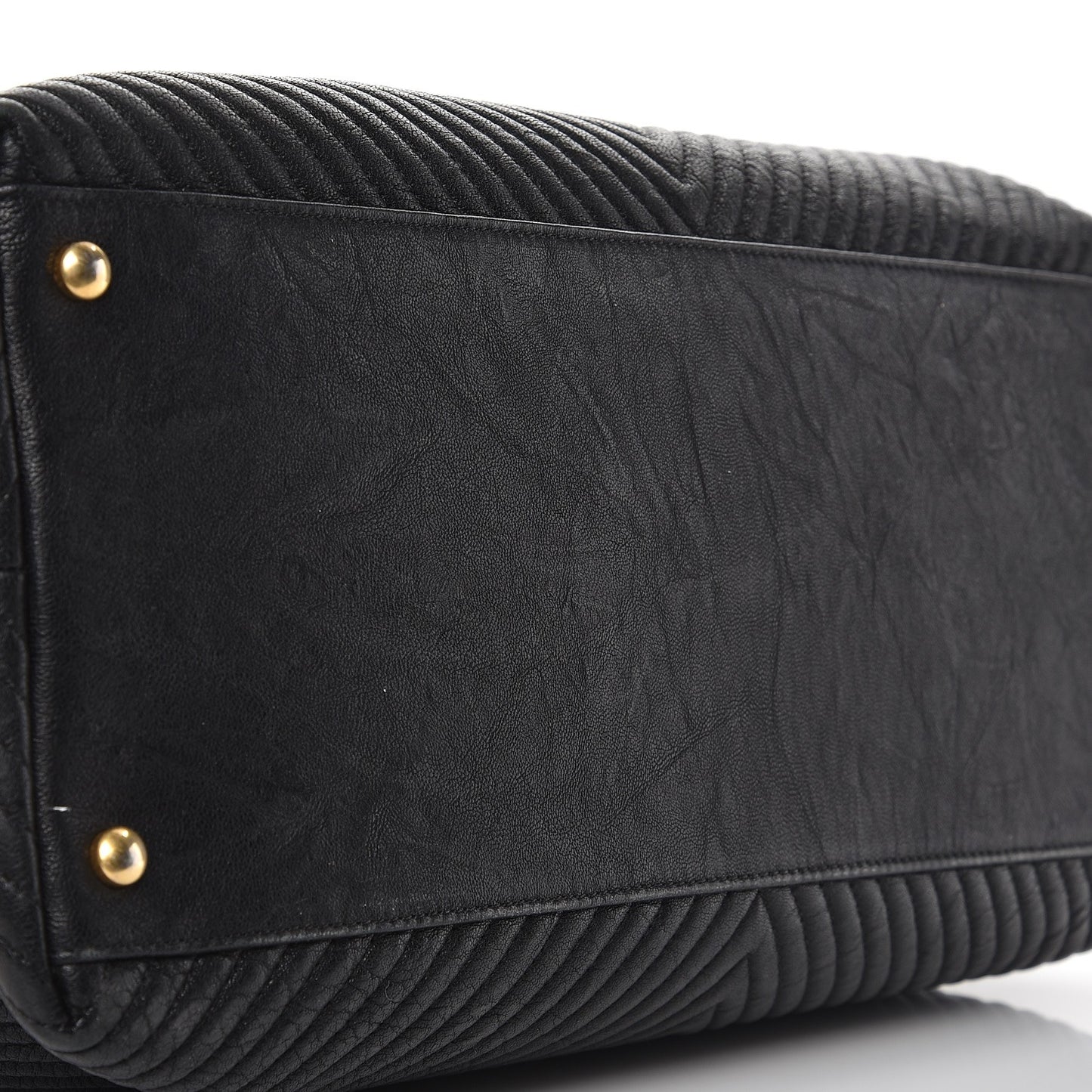 Wrinkled Lambskin Chevron Quilted Large Surpique Tote Black