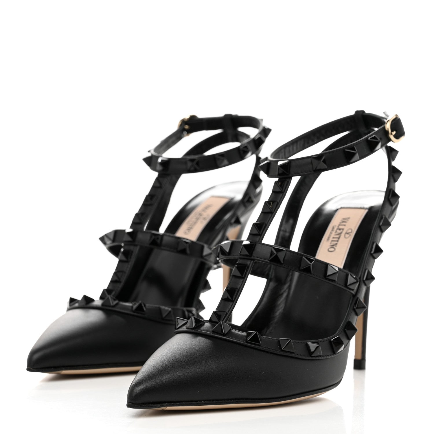 Valentino Garavani Calfskin Lacquered Monochrome Rockstud Ankle Strap 100mm Pumps 37 Black 3 of 9
