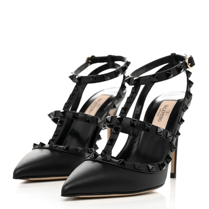 Valentino Garavani Calfskin Lacquered Monochrome Rockstud Ankle Strap 100mm Pumps 37 Black 3 of 9