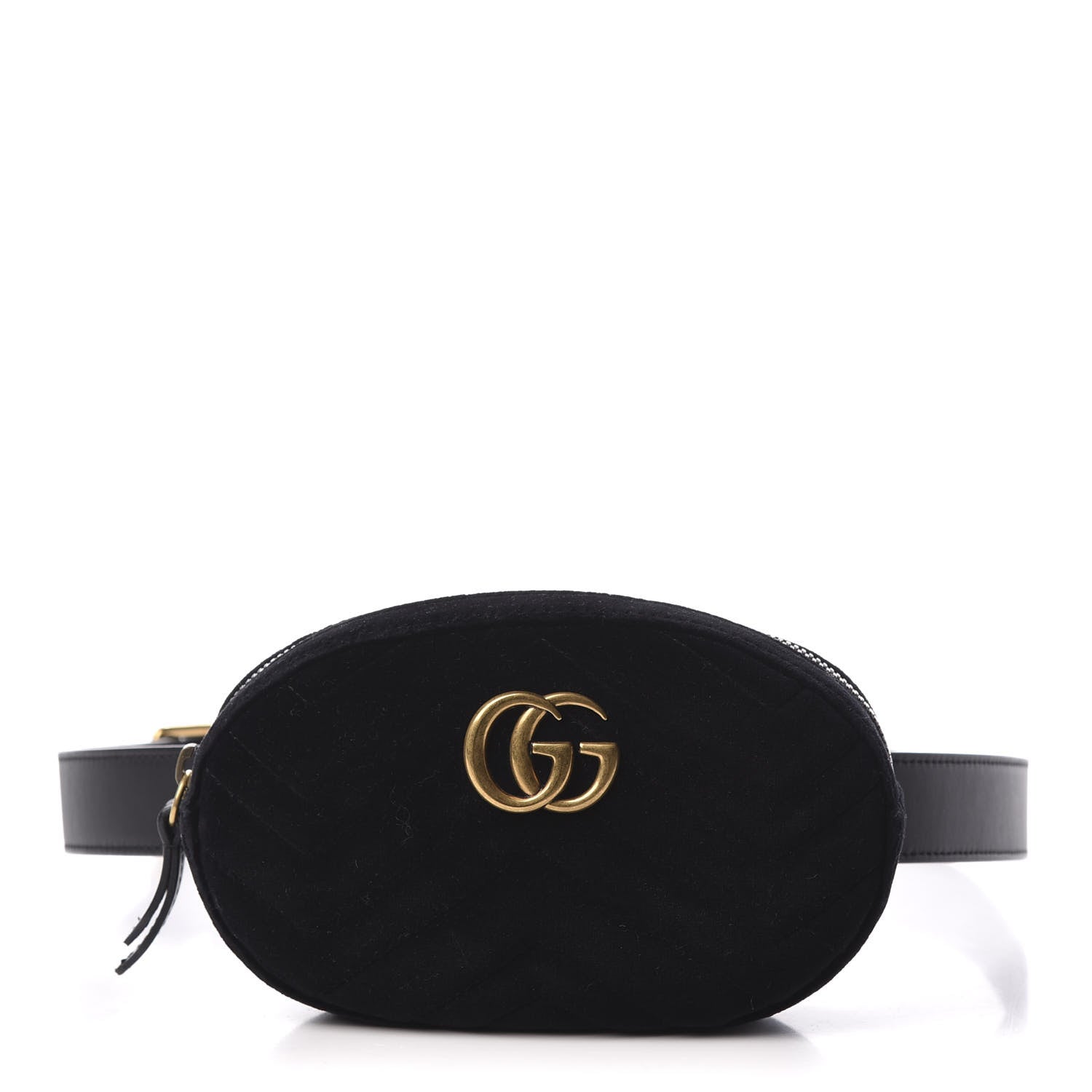 Gucci Velvet Matelasse GG Marmont Belt Bag 95 38 Black 1 of 10