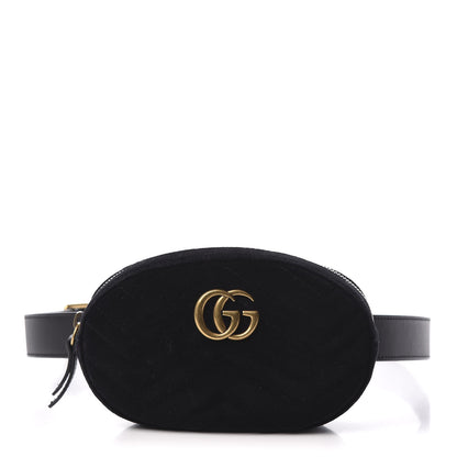Gucci Velvet Matelasse GG Marmont Belt Bag 95 38 Black 1 of 10