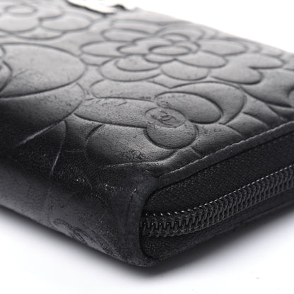 Chanel Lambskin Camellia Embossed Large Zip Around Gusset Wallet Black 12 of 19