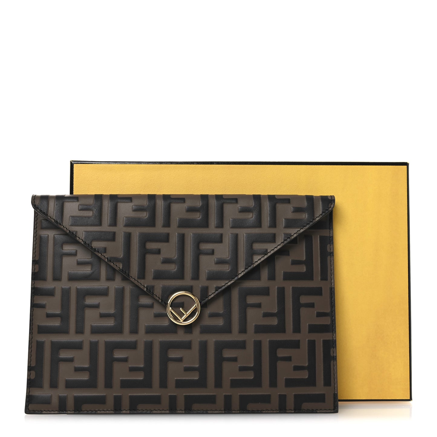 Vitello Soft F is Fendi Bi-Color FF 1974 Embossed Envelope Pouch Maya Black