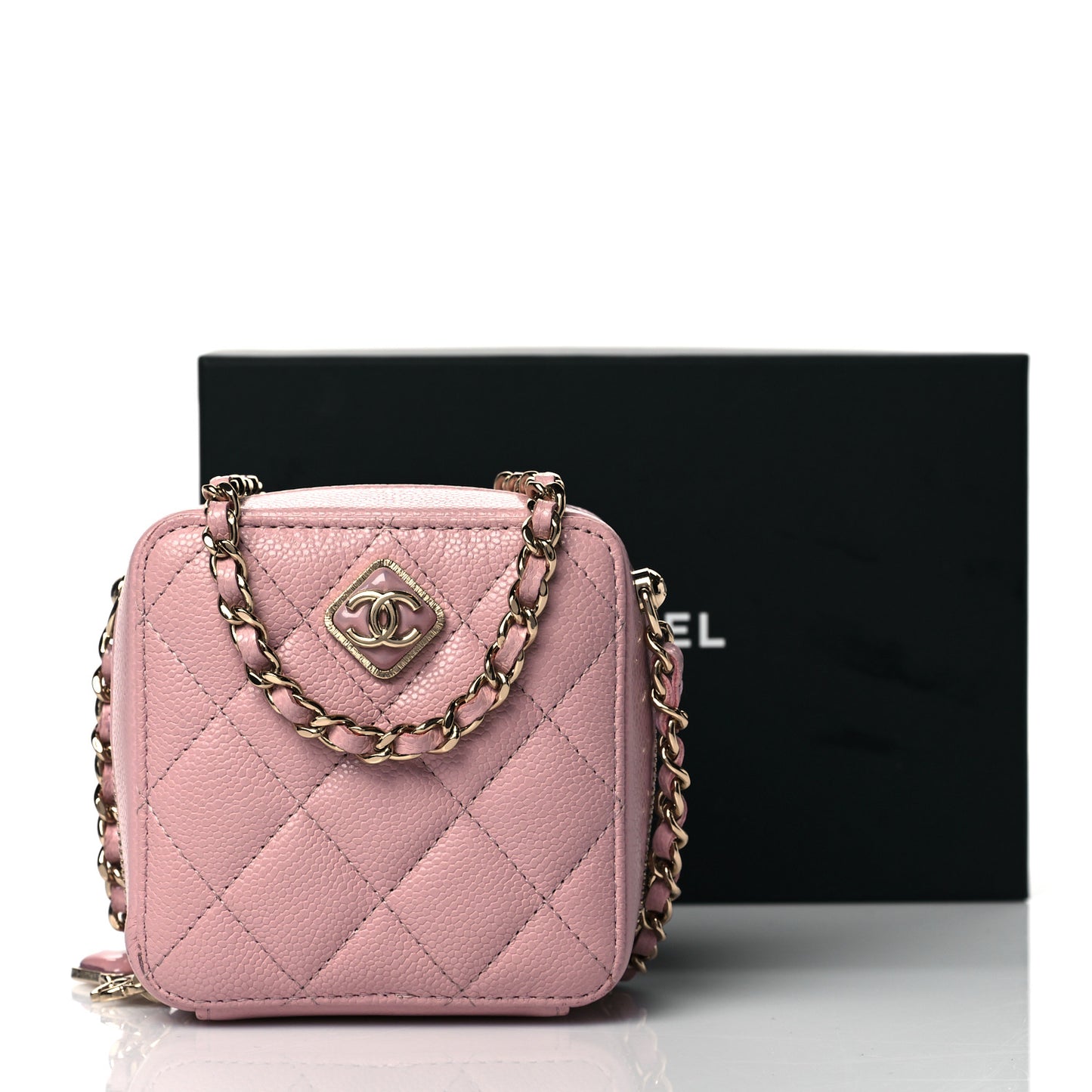 Caviar Quilted Clutch With Chain Light Pink