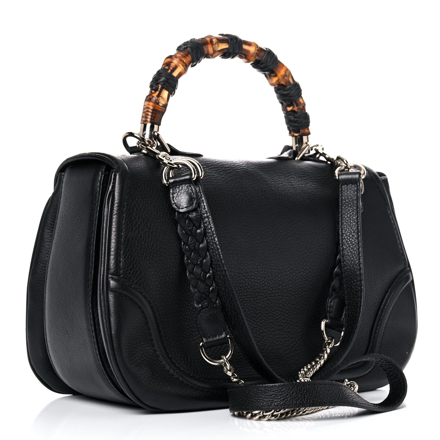Calfskin Large New Bamboo Top Handle Bag Black