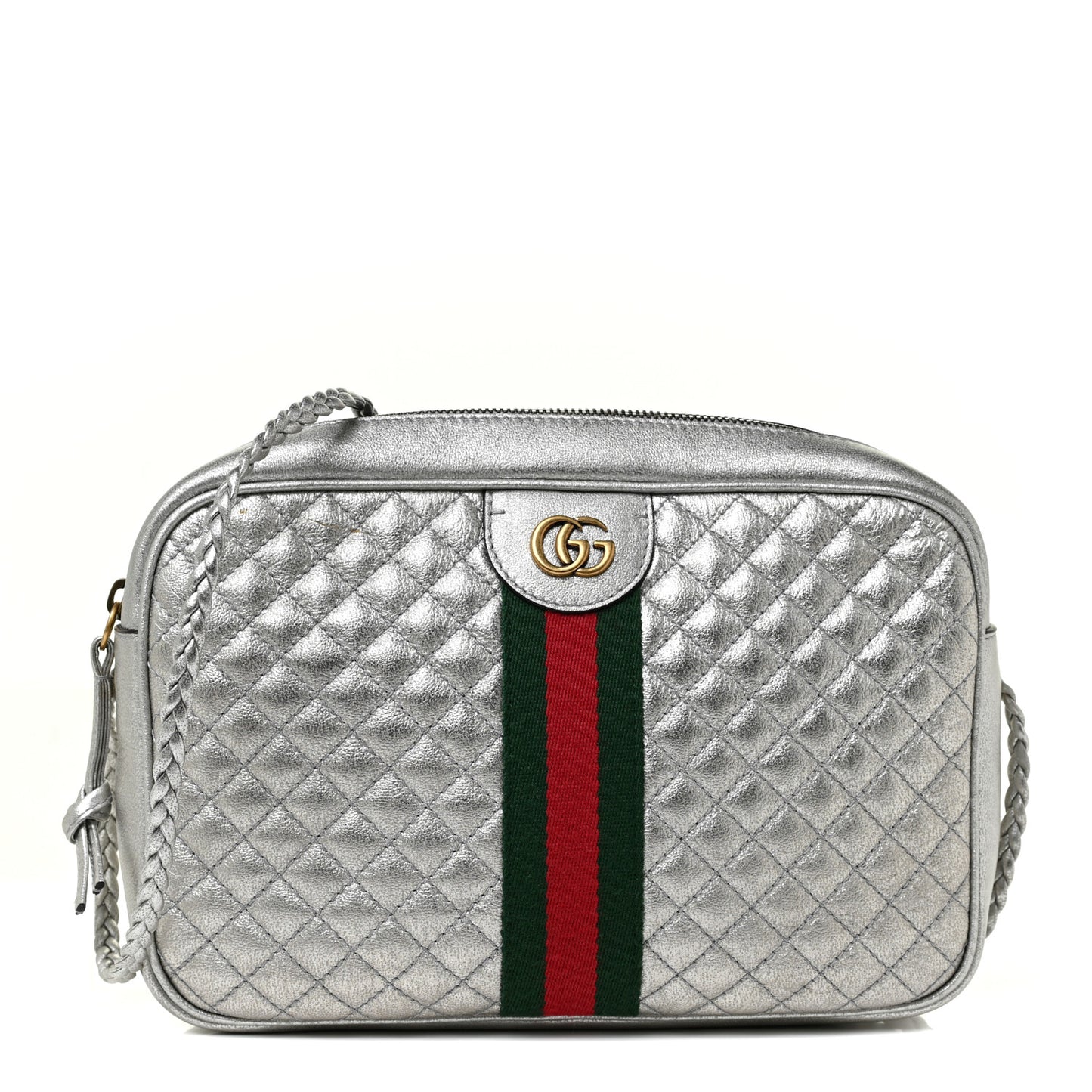 Laminated Nappa Web Trapuntata Small GG Shoulder Bag Argento