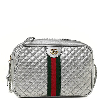 Gucci Laminated Nappa Web Trapuntata Small GG Shoulder Bag Argento 1 of 9