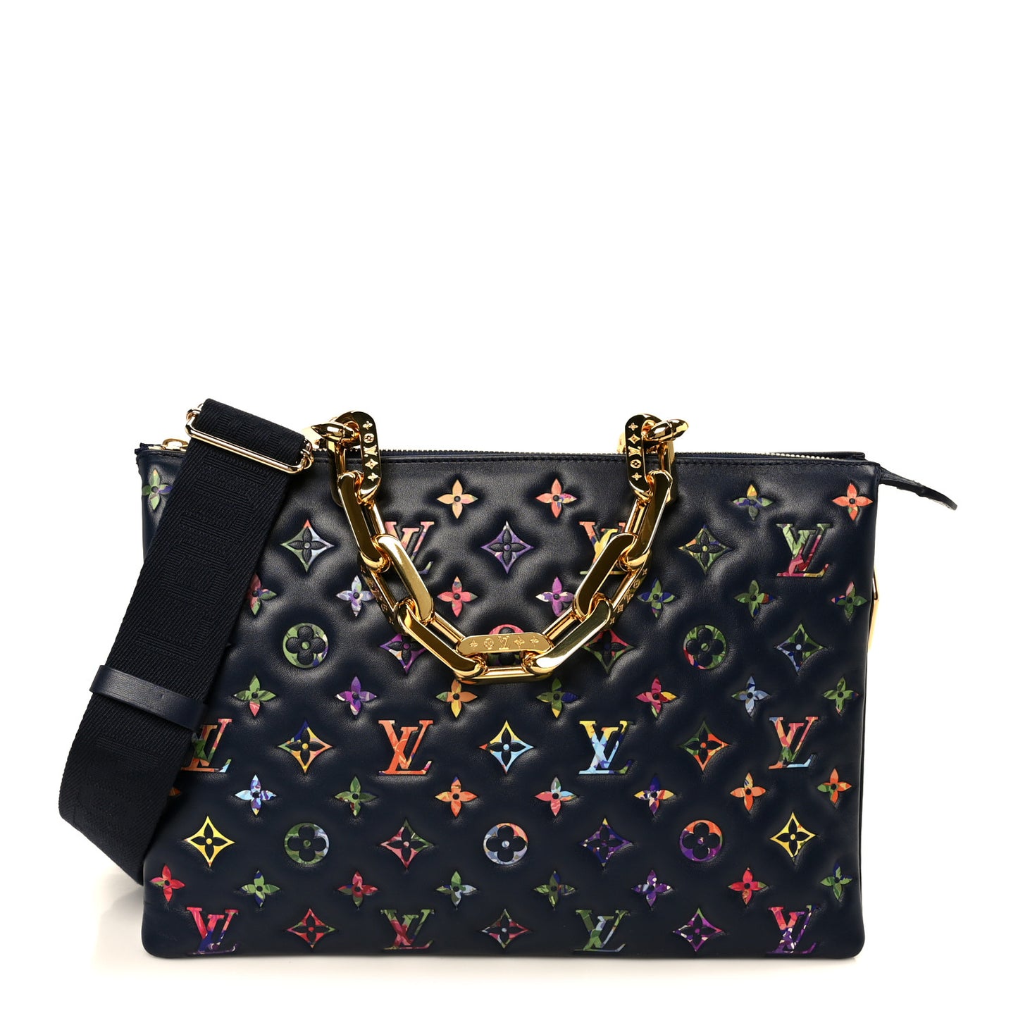 Lambskin Embossed Monogram LV Garden Coussin MM Navy Blue