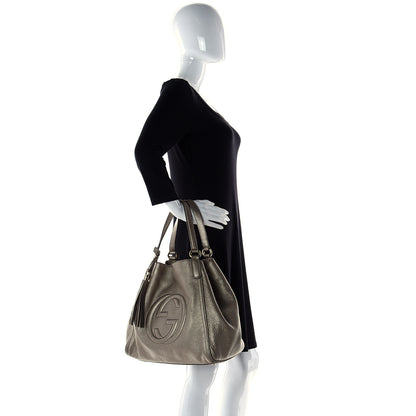 Gucci Metallic Pebbled Calfskin Medium Soho Shoulder Bag Golden Beige 2 of 7
